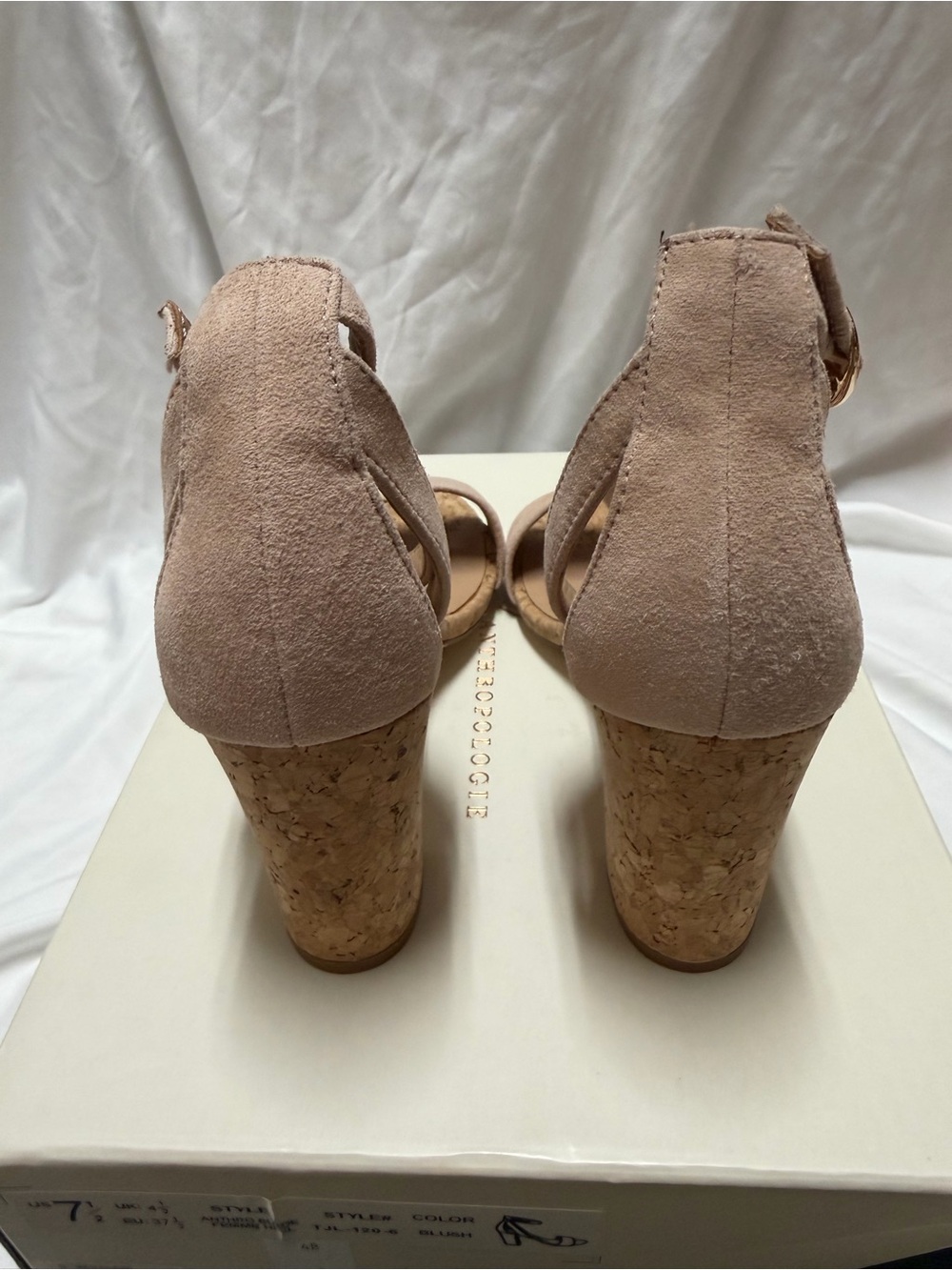 NIB Anthropologie Blush Suede Cork Block Heels - Picture 3 of 5